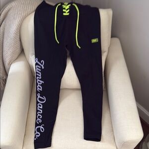 Zumba Fitness Black Leggings with Neon Green purple details